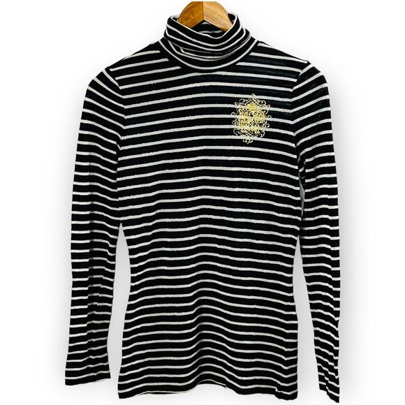 Express Black Metallic Crest Logo Turtleneck Long Sleeve Top S Y2K - Picture 3 of 10